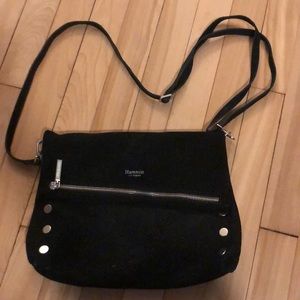 Hammitt VIP Large Clutch in Black Suede with Silver Hardware